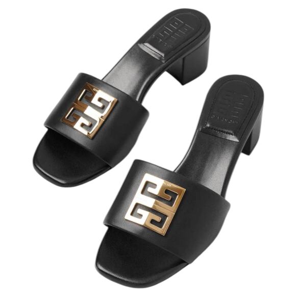 Givenchy 4G Gold Logo Black Nappa Leather Mule Sandal Size 36 - Picture 1 of 14